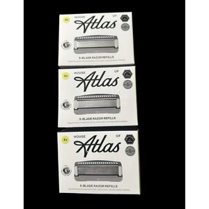 3 X House of Atlas 5-Blade Razor Refills 4 Count Stainless Steel -12 Total